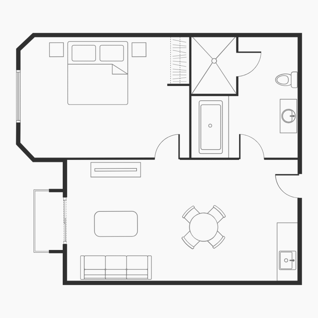 Przykładowy plan mieszkania, zawyżony metraż mieszkania, ścianki działowe